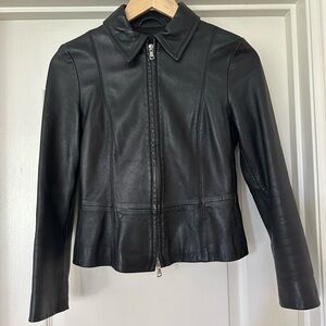 SISLEY Black Soft Italian Leather Women's Fitted Moto Jacket 38 XS